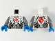 Part No: 973pb4160c01  Name: Torso Armor with Metallic Light Blue Circuitry, Silver Scales and Ninjago Logogram 'VS' in Red Diamond Pattern / Flat Silver Arms / Dark Azure Hands