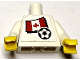 Part No: 973pb4198c01  Name: Torso Soccer White/Blue Team, Canadian Flag Sticker Front, Black Number Sticker Back Pattern (specify number in listing) / White Arms / Yellow Hands