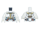 Part No: 973pb4642c01  Name: Torso Spacesuit with Gold Trim, Medium Azure and Orange Wires Pattern / White Arms / White Hands