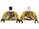 Part No: 973pb4748c01  Name: Torso Tunic with Light Bluish Gray Trim, Gold Shoulder Pads and Belt, Dark Orange Strap Pattern / Pearl Gold Arms / Black Hands