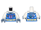 Part No: 973pb4889c01  Name: Torso Blue Holiday Sweater with Medium Lavender Thanos Head and Infinity Stones, Heart with Gamora and Thanos on Back Pattern / White Arms / Sand Blue Hands