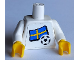 Part No: 973pb4909c01  Name: Torso Soccer White/Blue Team, Swedish Flag Sticker Front, Black Number Sticker Back Pattern (specify number in listing) / White Arms / Yellow Hands