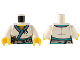 Part No: 973pb5024c01  Name: Torso Female Robe with Dark Turquoise Trim, Light Bluish Gray Sash with Knot, Panda Pin, and Drawstring Pouch Pattern / White Arms / Yellow Hands