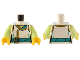 Part No: 973pb5026c01  Name: Torso Female Robe with Gold Trim and Dark Turquoise Sash with Round Buckle Pattern / Yellowish Green Arms / Yellow Hands