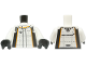 Part No: 973pb5144c01  Name: Torso Racing Suit with Black and Orange Stripes, Silver Lines and Stitching, 'McLaren' on Back Pattern / White Arms / Black Hands