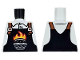Part No: 973pb5520  Name: Torso Black Overalls with Burger Outline, Red and Bright Light Orange Flames and Dark Orange Straps over Shirt Pattern