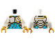 Part No: 973pb5552c01  Name: Torso Armor Plates with Gold Ninjago Logogram 'Z' on Front and 'ZANE' on Back over Medium Azure Tunic Pattern / White Arms / Pearl Gold Hands
