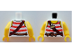 Part No: 973pb5628c01  Name: Torso Pirate Tank Top with Red Horizontal Stripes, Rope Belt, Shoulder Strap, Name Tag and Yellow Neck and Shoulders Pattern / Yellow Arms / Yellow Hands (Set 40710)