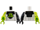 Part No: 973pb5651c01  Name: Torso Space Large Black Octagon with Lime Letter 'B' (Blacktron II), Black Shoulder Armor with Dark Bluish Gray Panel Lines Pattern / Black Arm Left / Lime Double Arms Right / Black Hand Left / 2 Lime Hands Right