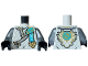 Part No: 973pb5700c01  Name: Torso Tunic with Light Bluish Gray Hems, Gold Trim, Light Aqua Shirt, Ninjago Logogram 'MOI', Medium Azure Letter Z in Dragon Head on Back Pattern / Flat Silver Arms / Black Hands