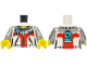 Part No: 973pb5718c01  Name: Torso Jacket with Pockets and Zippers, Silver and Red Panels, Dragon Head, Dark Turquoise Number 2 on Front and Back Pattern / Flat Silver Arms / Yellow Hands