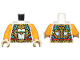 Part No: 973pb5736c01  Name: Torso Gold and Dark Turquoise Armor Plates and Clouds, Red Trim and Belt Pattern / Bright Light Orange Arms / Tan Hands