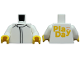 Part No: 973pb5753c01  Name: Torso Jacket with Black Collar Outline, Yellow and Orange Play Day Logo on Back Pattern / White Arms / Yellow Hands