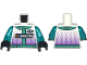 Part No: 973pb5775c01  Name: Torso Racing Suit with 'NASCAR' and Black Chevrolet Logo, Dark Turquoise Trim with Bright Light Orange Stitching and Dark Purple Dots Pattern / Dark Turquoise Arms / Black Hands