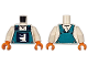 Part No: 973pb6025c01  Name: Torso Dark Turquoise Overalls with Toilet Logo, Dark Blue Buckles and Silver Buttons over Shirt Pattern / White Arms / Orange Hands