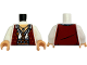 Part No: 973pb6358c01  Name: Torso Dark Red Vest with Sparkles over White Shirt with Open Collar, Medium Tan Neck, Dark Orange Belt with Beads, Sand Blue Sash, Necklace and Cord with Keys Pattern / White Arms / Medium Tan Hands