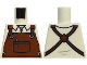 Part No: 973pb6425  Name: Torso Reddish Brown Apron with Pen in Pocket and Silver Rings over Shirt with Collar and Button, Dark Brown Straps Pattern