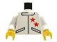 Part No: 973px124c01  Name: Torso Racing Jacket with 2 Red Stars Pattern / White Arms / Yellow Hands
