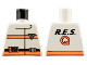 Part No: 973px79  Name: Torso Res-Q Orange Stripes, 15 on Belt and Back Logo Pattern