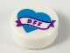 Part No: 98138pb167  Name: Tile, Round 1 x 1 with Dark Azure Heart and Banner with Dark Purple 'BFF' Pattern