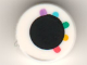 Part No: 98138pb202  Name: Tile, Round 1 x 1 with Black Circle Eye with Medium Lavender, Medium Azure, Dark Turquoise, Yellow, and Coral Eyelashes Pattern