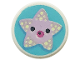 Part No: 98138pb273  Name: Tile, Round 1 x 1 with Lavender Starfish with Black Eyes and Dark Pink Mouth on Medium Azure Background Pattern