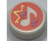 Part No: 98138pb317  Name: Tile, Round 1 x 1 with Music Note and Bright Light Yellow and Lavender Zigzag Lines on Coral Background Pattern