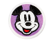 Part No: 98138pb327  Name: Tile, Round 1 x 1 with Mickey Mouse Head with Red Tongue on Medium Lavender Background Pattern