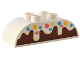 Part No: 98223pb027  Name: Duplo, Brick 2 x 4 Slope Curved Double with Frosting with Coral, Medium Azure, and Yellow Sprinkles over Reddish Brown Cake Pattern
