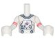Part No: FTBpb070c01  Name: Torso Mini Doll Boy Spacesuit with Silver Collar, Buttons, and Classic Space Logo Pattern, White Arms with Hands with Coral Stripes