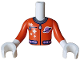 Part No: FTBpb109c01  Name: Torso Mini Doll Boy Spacesuit with Silver Collar, Zippers, Medium Lavender Classic Space Logo and Belt Pattern, White Arms with Hands with Reddish Orange Long Sleeves