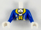 Part No: FTMpb050c01  Name: Torso Mini Doll Man Blue Coat with White Ascot, Yellow and Gold Trim Pattern, Blue Arms with White Gloves
