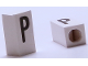 Part No: bb0695pb34  Name: Tile, Modified 1 x 2 x 5/6 Stud Hole in End with Black Capital Letter P Pattern