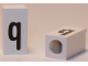 Part No: bb0695pb61  Name: Tile, Modified 1 x 2 x 5/6 Stud Hole in End with Black Lowercase Letter q Pattern