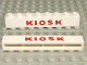 Part No: crssprt01pb11  Name: Brick 1 x 8 without Bottom Tubes with Cross Side Supports with Red 'KIOSK' Sans-Serif Thick Pattern