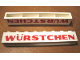 Part No: crssprt01pb15  Name: Brick 1 x 8 without Bottom Tubes with Cross Side Supports with Red 'WÜRSTCHEN' Thick Pattern ('WURSTCHEN')