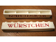 Part No: crssprt01pb16  Name: Brick 1 x 8 without Bottom Tubes with Cross Side Supports with Red 'WÜRSTCHEN' Thin Pattern ('WURSTCHEN')