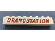 Part No: crssprt01pb40a  Name: Brick 1 x 8 without Bottom Tubes with Cross Side Supports with Dark Red 'BRANDSTATION' Pattern
