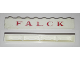 Part No: crssprt01pb66  Name: Brick 1 x 8 without Bottom Tubes with Cross Side Supports with Red 'FALCK' Small Pattern
