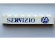 Part No: crssprt01pb75  Name: Brick 1 x 8 without Bottom Tubes with Cross Side Supports with Blue 'SERVIZIO VW' Pattern