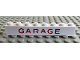 Part No: crssprt01pb83  Name: Brick 1 x 8 without Bottom Tubes with Cross Side Supports with Red 'GARAGE' Sans-Serif Medium Pattern