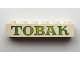 Part No: crssprt02pb41d  Name: Brick 1 x 6 without Bottom Tubes with Cross Side Supports with Green 'TOBAK' Serif Pattern
