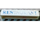 Part No: crssprt02pb69  Name: Brick 1 x 6 without Bottom Tubes with Cross Side Supports with Blue 'RESTAURANT' Serif Pattern