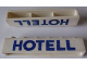 Part No: crssprt02pb85  Name: Brick 1 x 6 without Bottom Tubes with Cross Side Supports with Blue 'HOTELL' Pattern