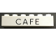 Part No: crssprt02pb94  Name: Brick 1 x 6 without Bottom Tubes with Cross Supports with Black 'CAFE' Thin Letters Pattern