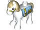 Part No: horse05c01pb05  Name: Duplo Horse Baby Foal Pony with Tan Mane and Tail, Bright Light Blue Saddle with Stirrups, Yellow Bridle Pattern