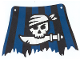 Part No: sailbb32  Name: Cloth Sail 27 x 18 with Black and Blue Stripes, Skull and Cutlass Pattern, Tatters