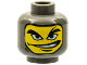Part No: 3626pb0166  Name: Minifigure, Head Balaclava with Yellow Face, Thick Black Eyebrows, Chin Dimple, Wide Open Mouth Smile to Side with Teeth Pattern