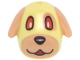 Part No: 109654pb01  Name: Minifigure, Head, Modified Dog (Golden Retriever) with Molded Nougat Long Rounded Ears and Printed Snout, Eyepatch, Reddish Orange Eyes, Dark Brown Nose and Mouth, Red Tongue Pattern