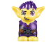 Part No: 28614pb08  Name: Body / Head Goblin with Pointed Ears and Dark Purple Spiked Hair and Tunic with Utility Belt with Goblin Eye Buckle, Slingshot and Flask Pattern